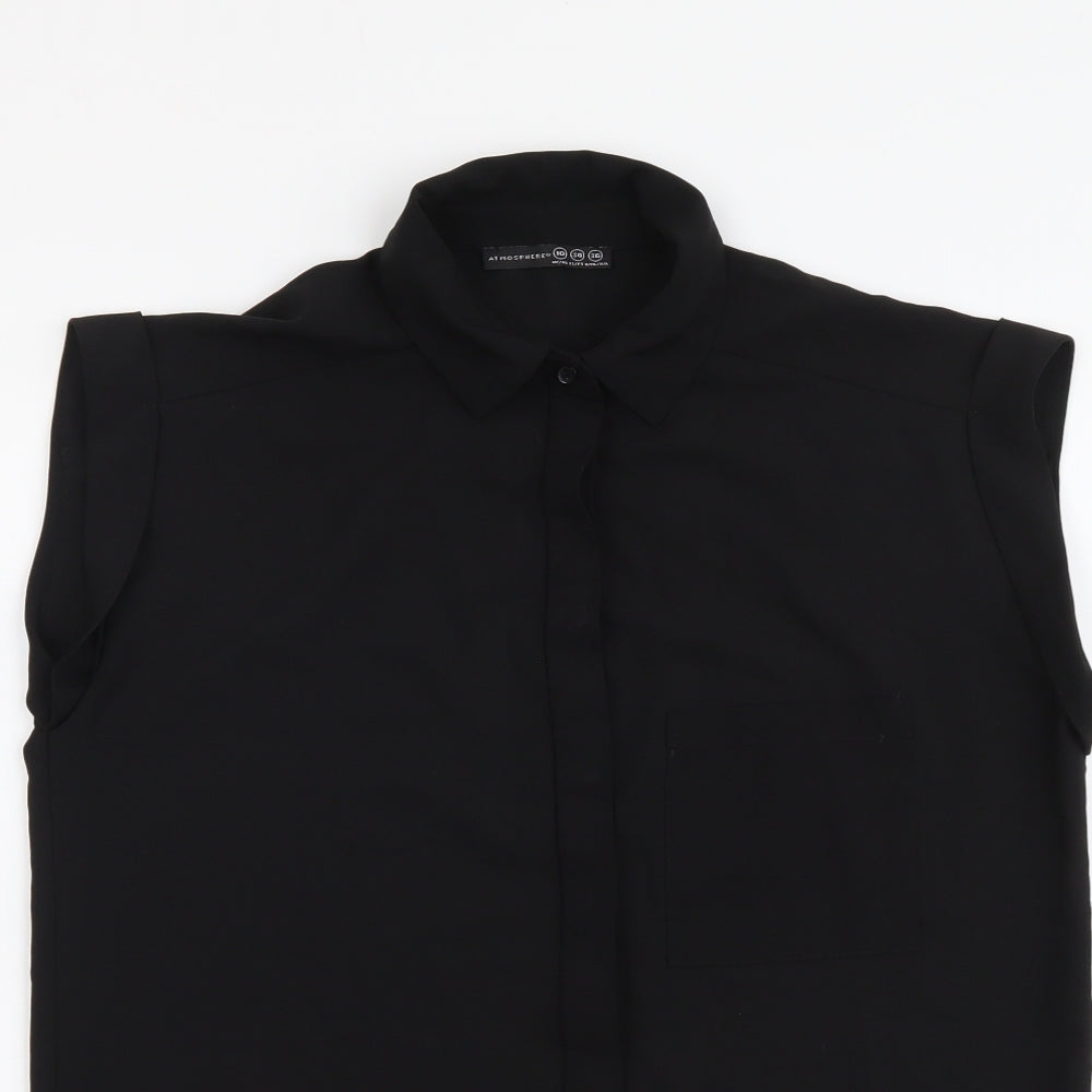 Atmosphere Womens Black Polyester Basic Button-Up Size 10 Collared