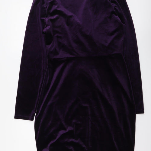 Oasis Womens Purple Polyester Bodycon Size M V-Neck Pullover