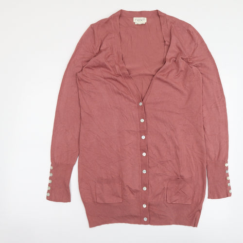 NEXT Womens Pink V-Neck Viscose Cardigan Jumper Size 16
