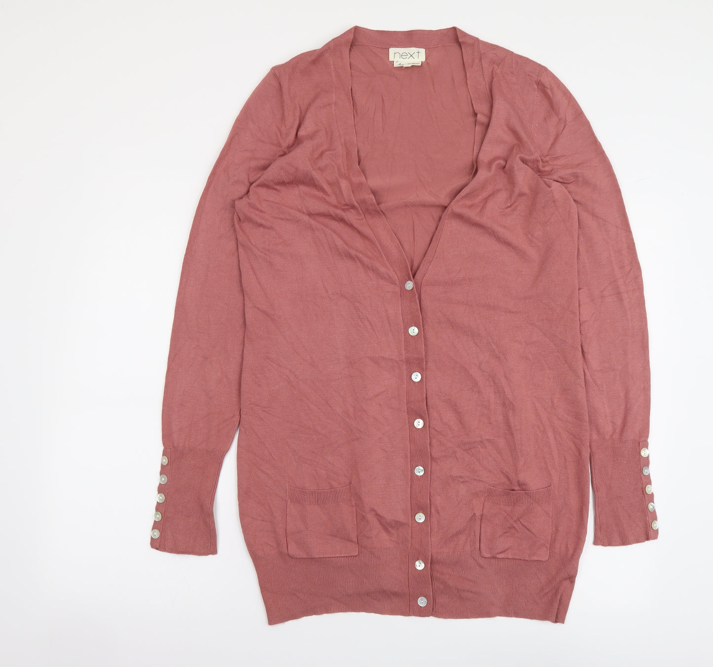 NEXT Womens Pink V-Neck Viscose Cardigan Jumper Size 16