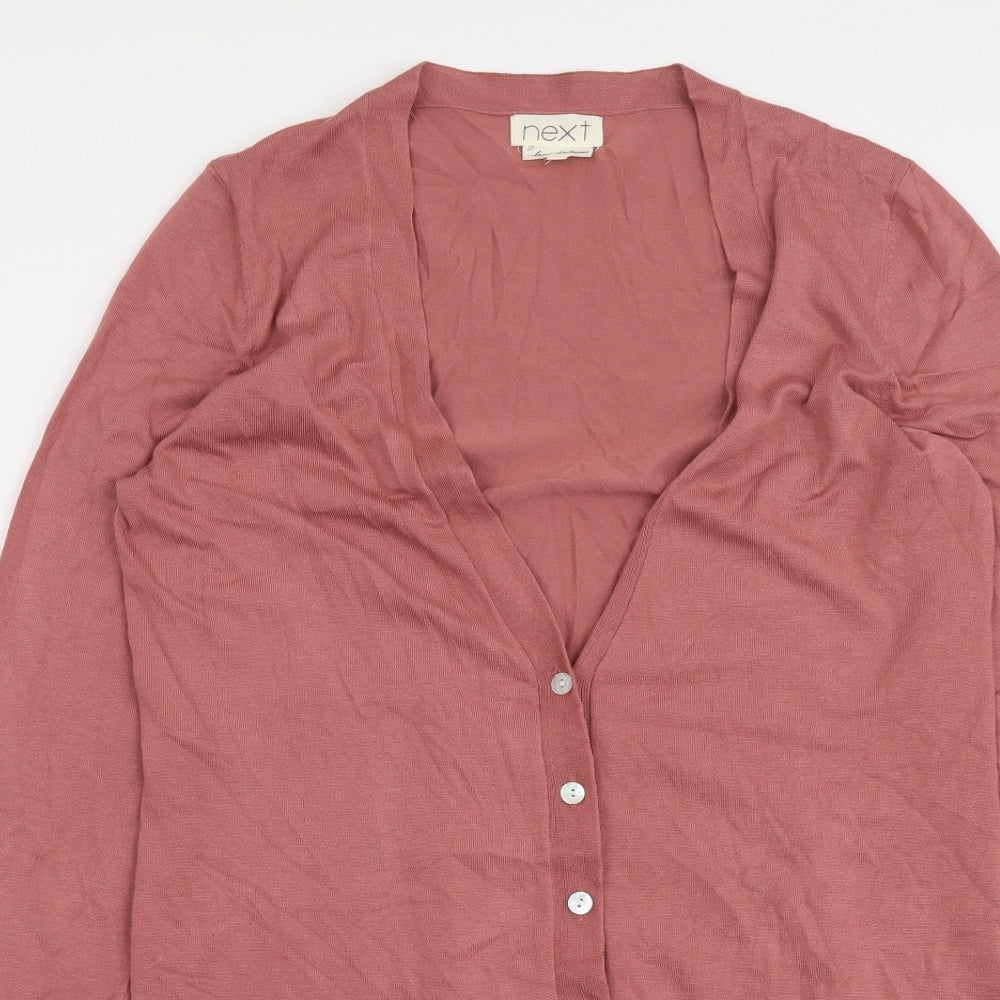 NEXT Womens Pink V-Neck Viscose Cardigan Jumper Size 16