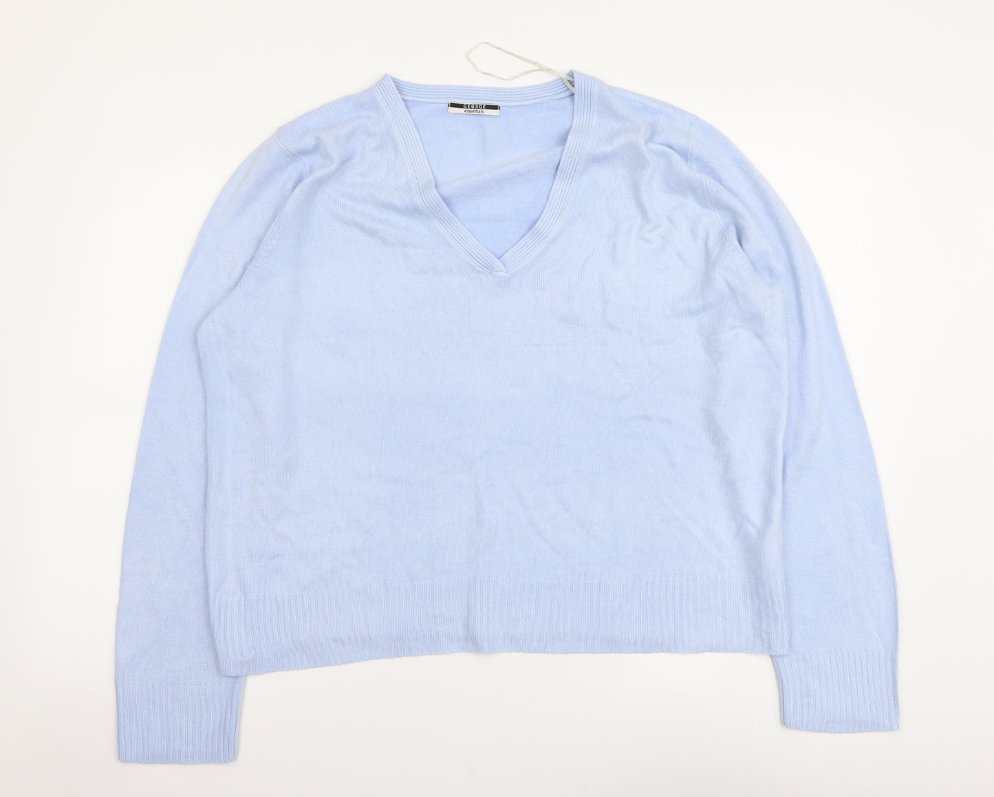 George Womens Blue V-Neck Acrylic Pullover Jumper Size 22