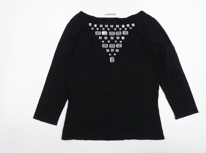 Wallis Womens Black Boat Neck Viscose Pullover Jumper Size 12