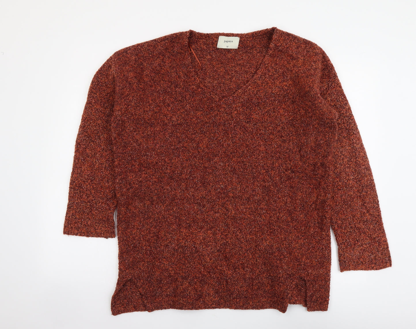 Papaya Womens Red V-Neck Polyester Pullover Jumper Size M
