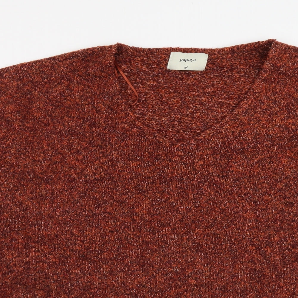 Papaya Womens Red V-Neck Polyester Pullover Jumper Size M