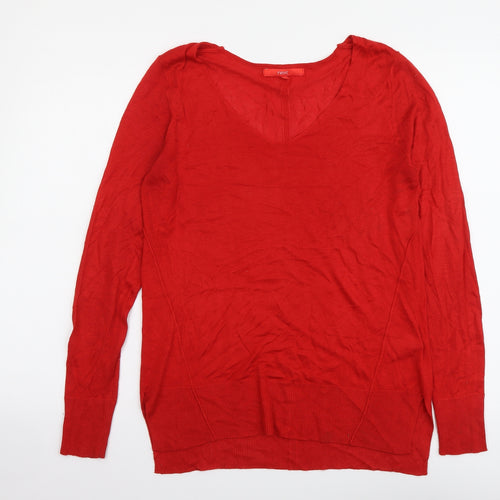 NEXT Womens Red V-Neck Viscose Pullover Jumper Size 10