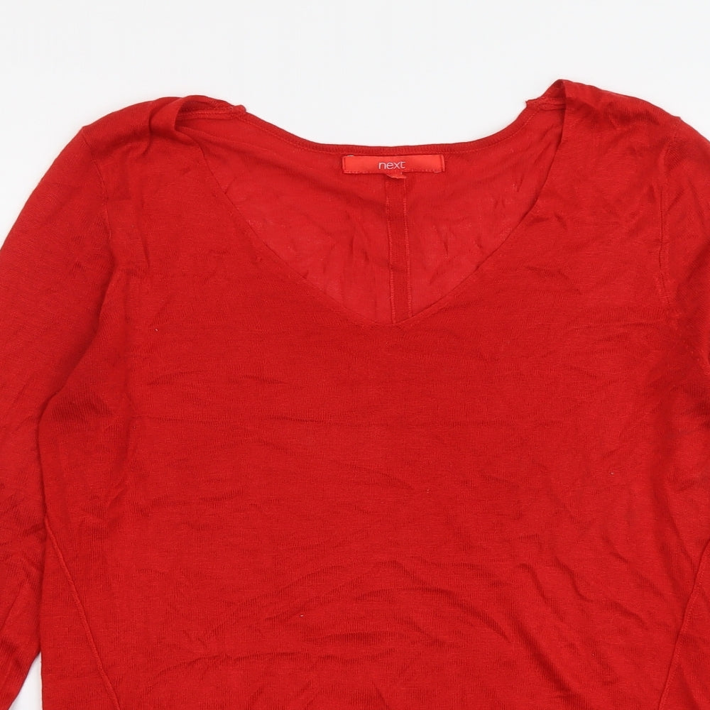 NEXT Womens Red V-Neck Viscose Pullover Jumper Size 10