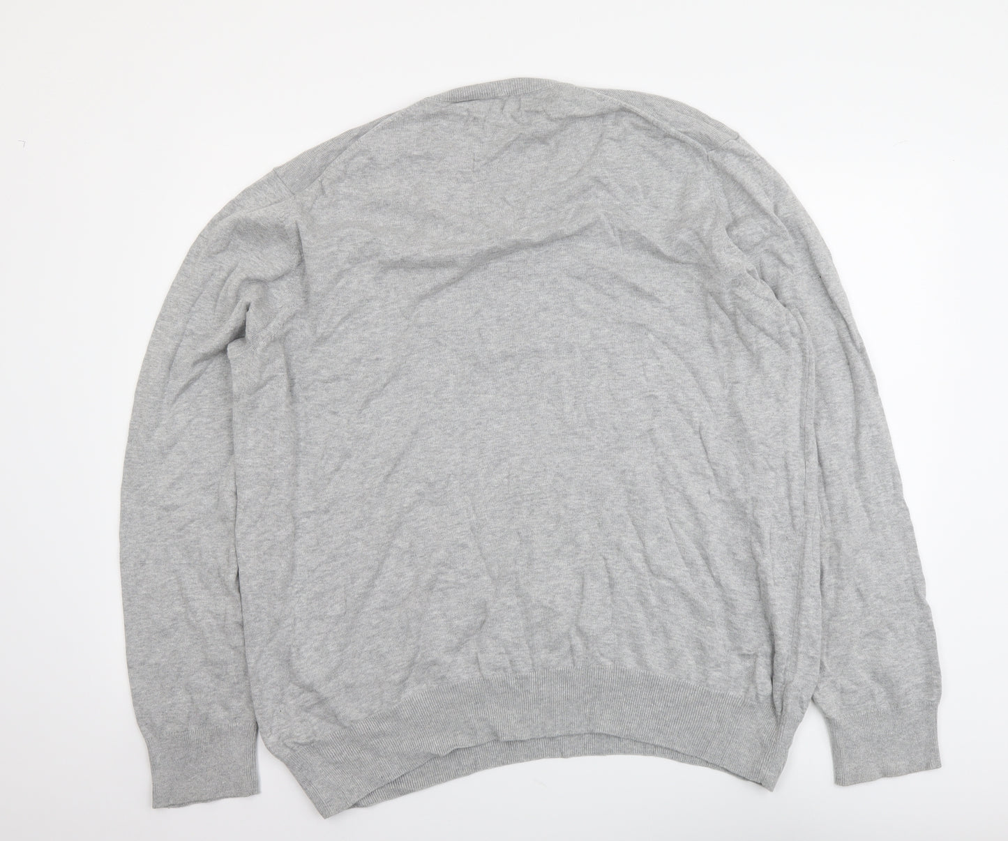 Marks and Spencer Mens Grey V-Neck Cotton Pullover Jumper Size 2XL