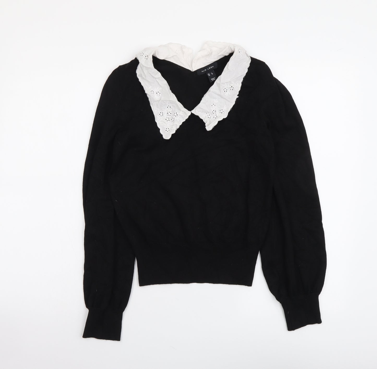 New Look Womens Black Collared Viscose Henley Jumper Size 8