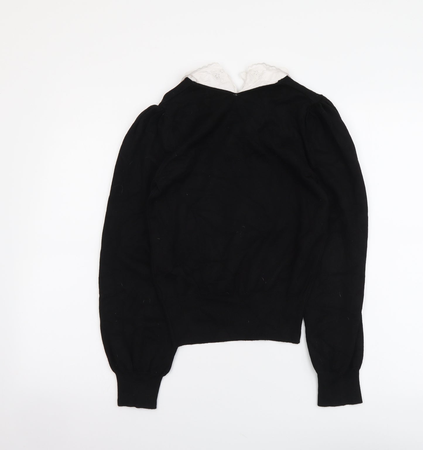 New Look Womens Black Collared Viscose Henley Jumper Size 8