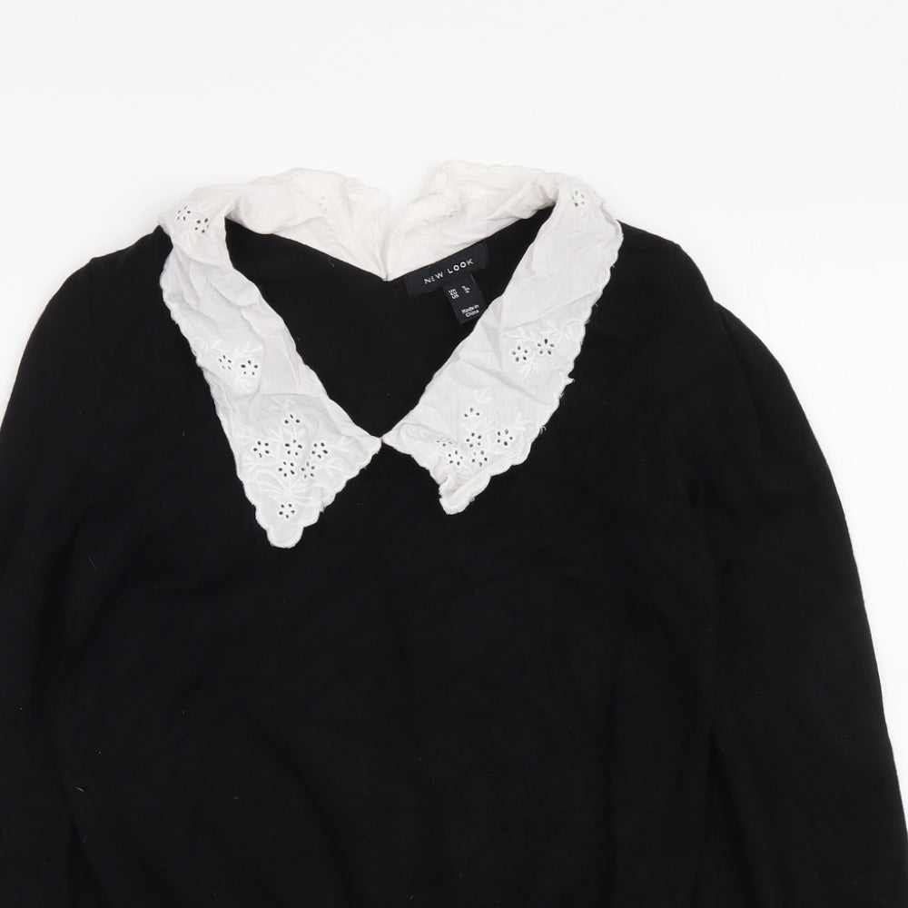 New Look Womens Black Collared Viscose Henley Jumper Size 8