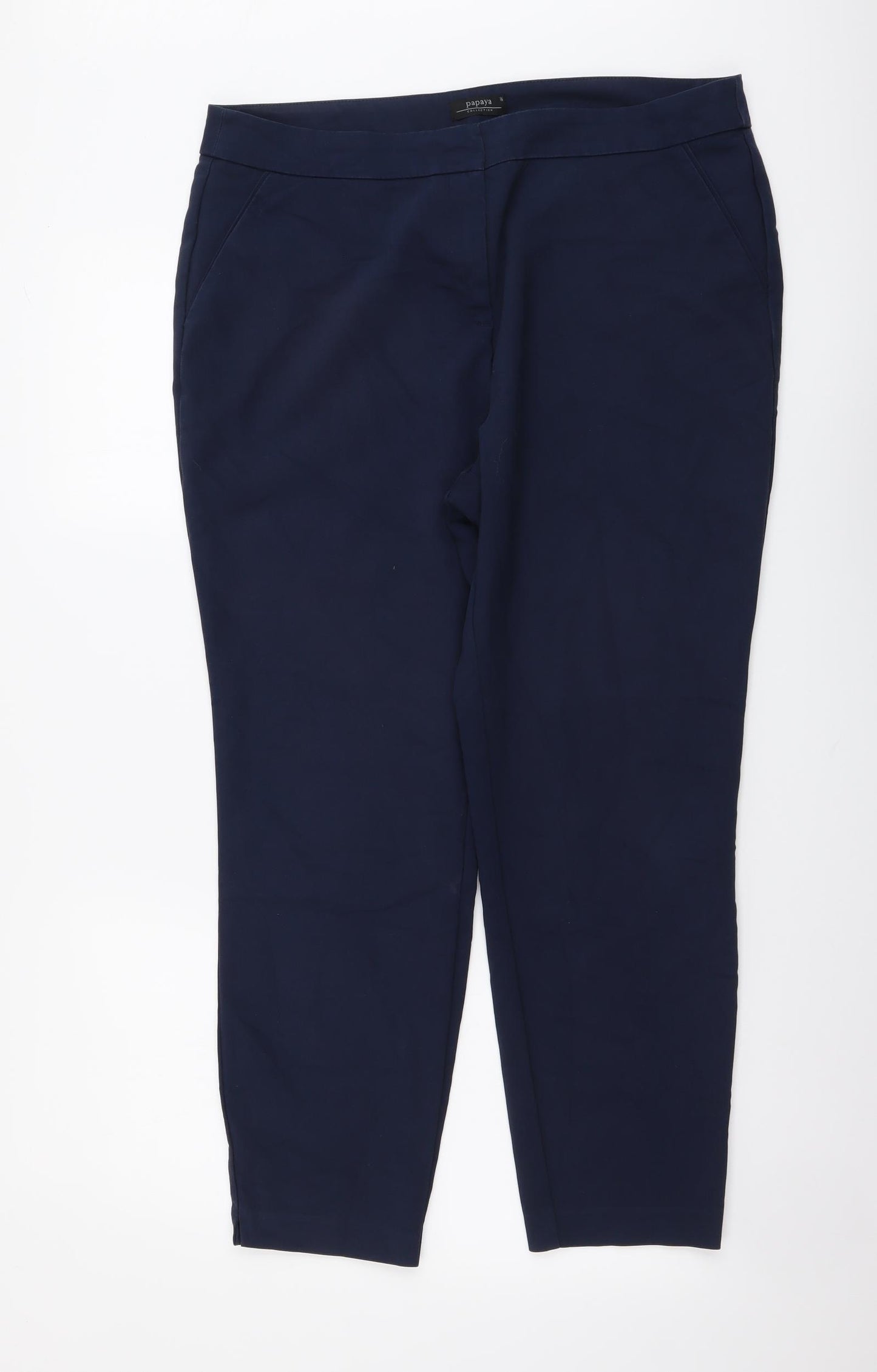 Papaya Womens Blue Cotton Trousers Size 16 L26 in Regular Button