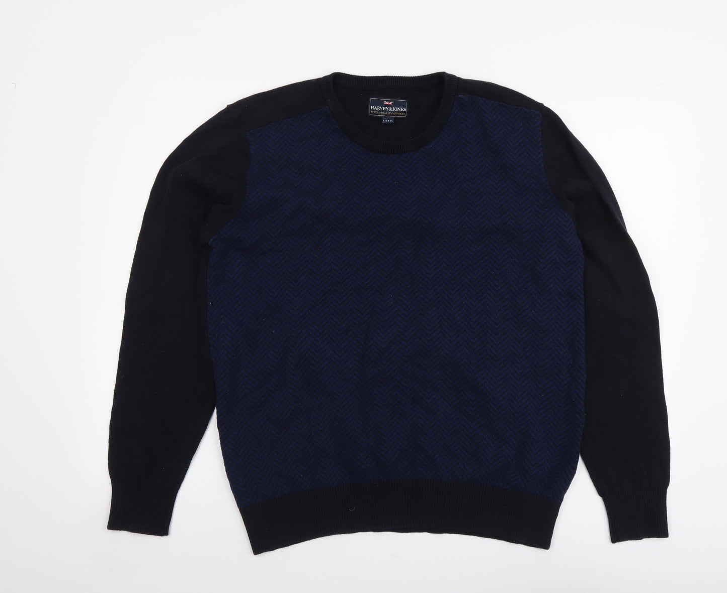 Harvey&Jones Mens Blue V-Neck Cotton Pullover Jumper Size XL