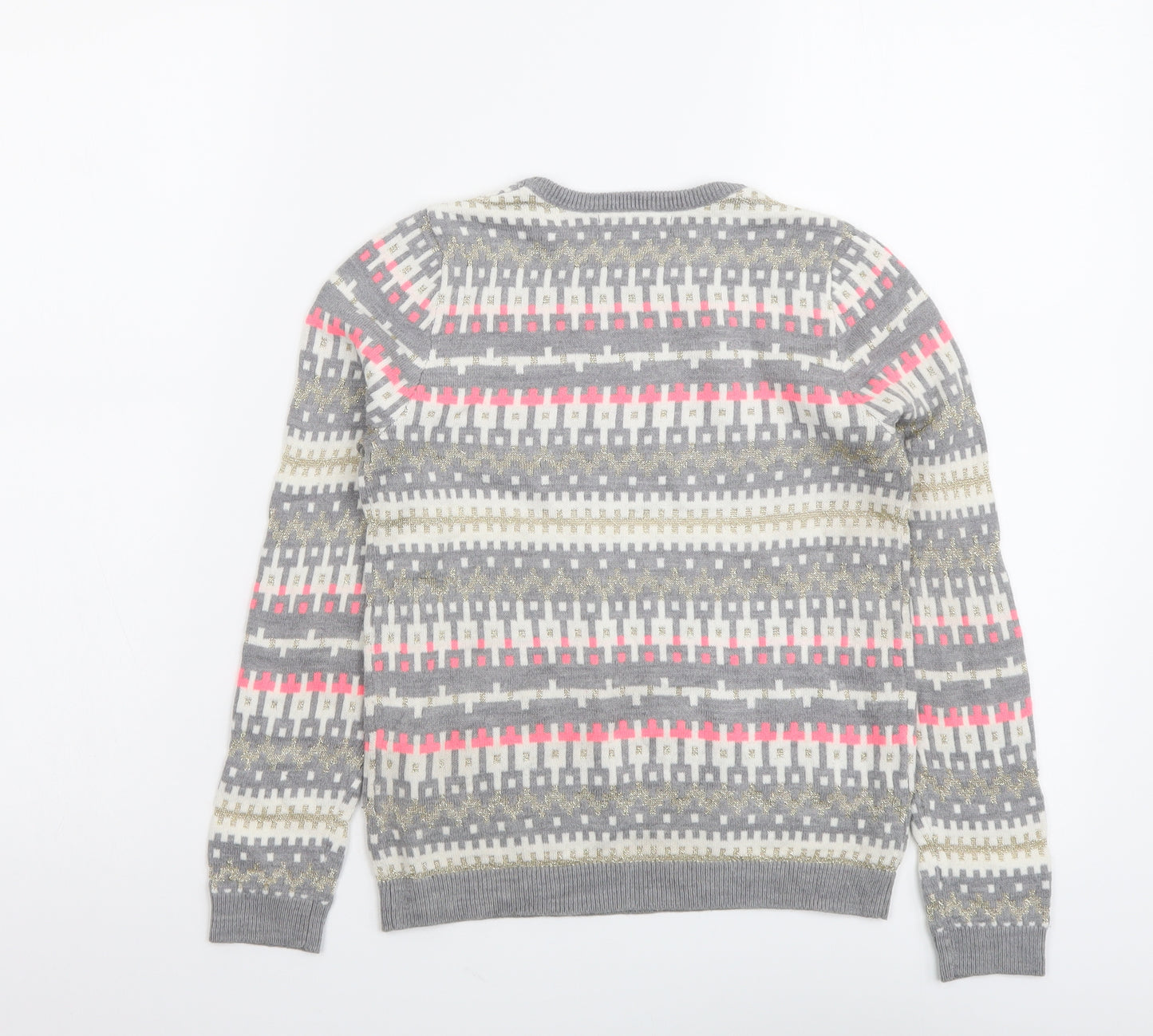 H&M Girls Multicoloured Round Neck Geometric Acrylic Pullover Jumper Size 6-7 Years Pullover