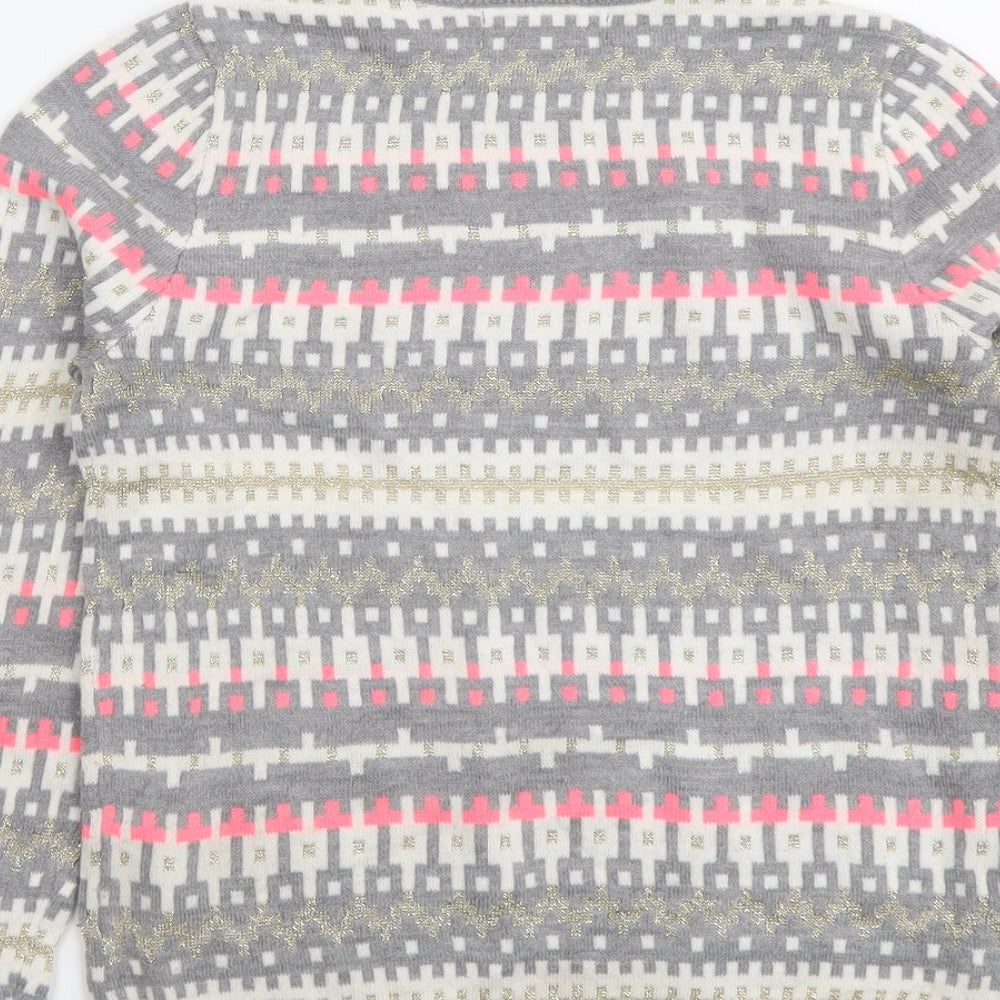 H&M Girls Multicoloured Round Neck Geometric Acrylic Pullover Jumper Size 6-7 Years Pullover