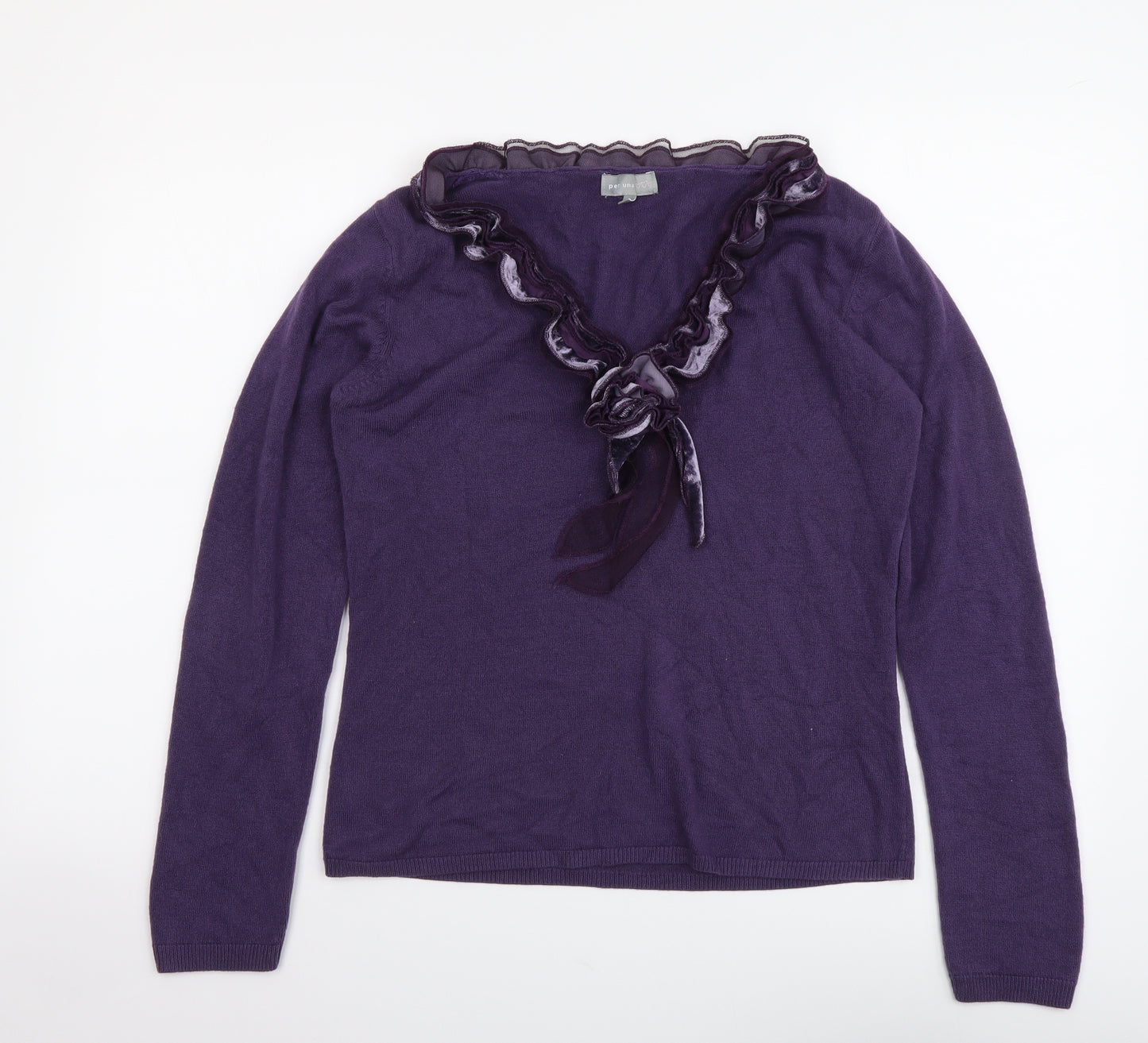 Per Una Womens Purple V-Neck Acrylic Pullover Jumper Size 14