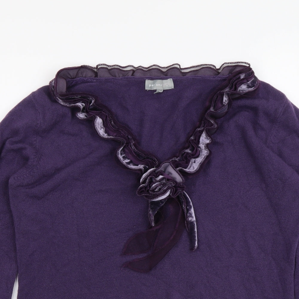 Per Una Womens Purple V-Neck Acrylic Pullover Jumper Size 14