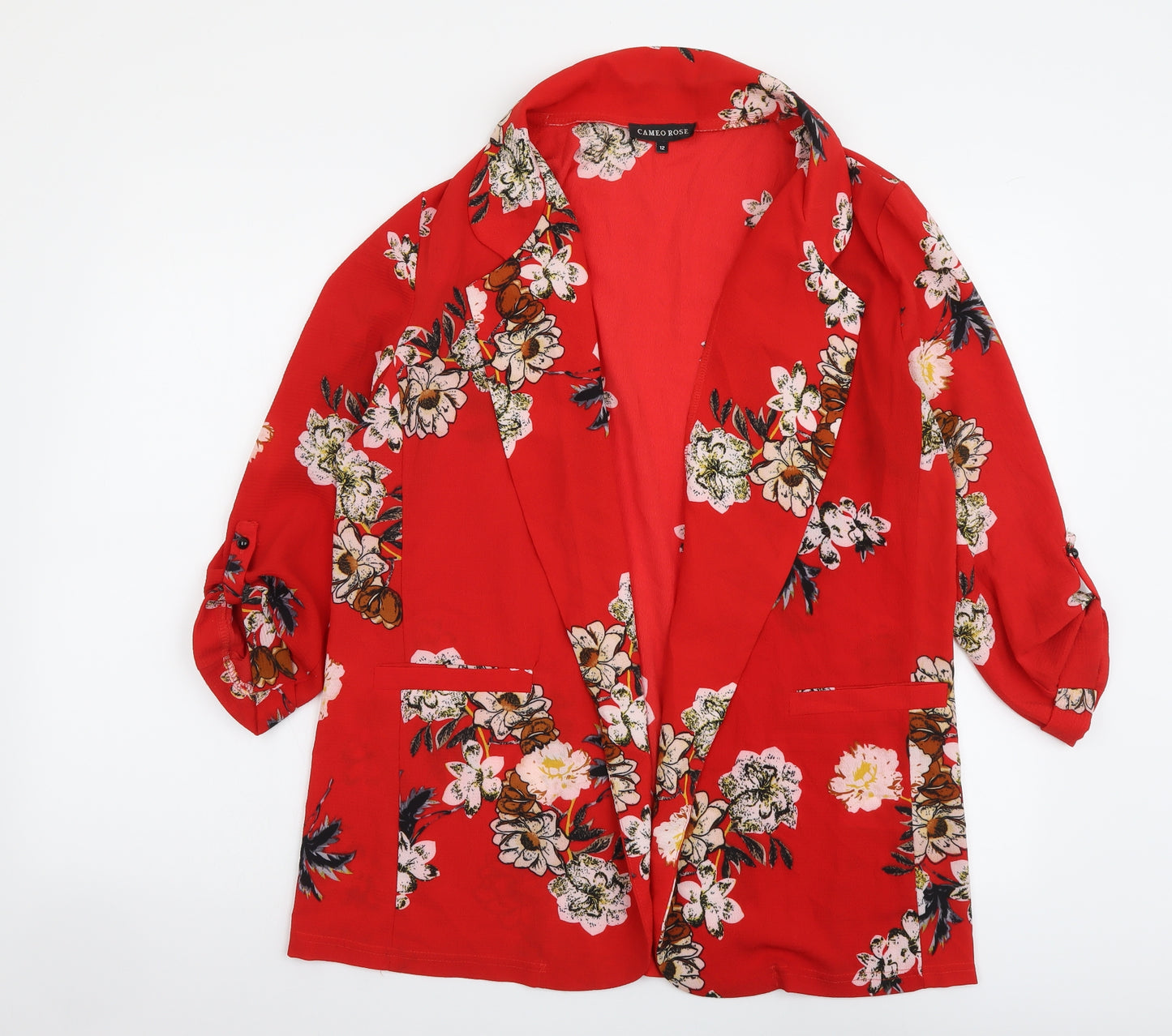 Cameo Rose Womens Red Floral Jacket Size 12 Hook & Eye