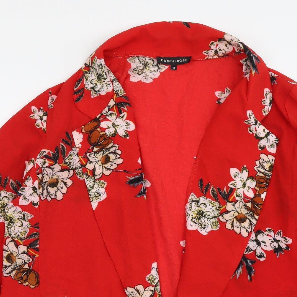 Cameo Rose Womens Red Floral Jacket Size 12 Hook & Eye