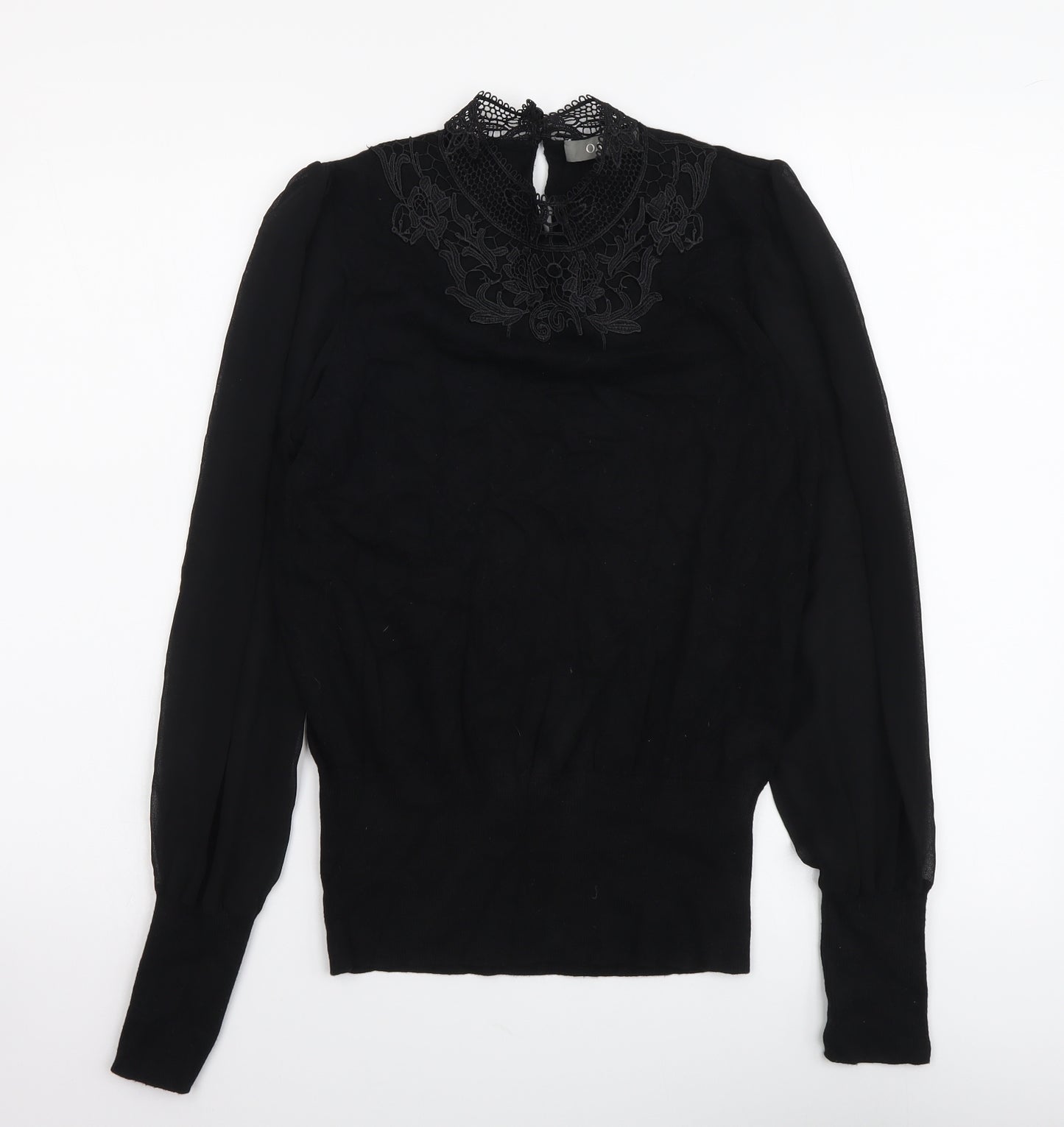 Oasis Womens Black Mock Neck Cotton Pullover Jumper Size M - Lace Neckline
