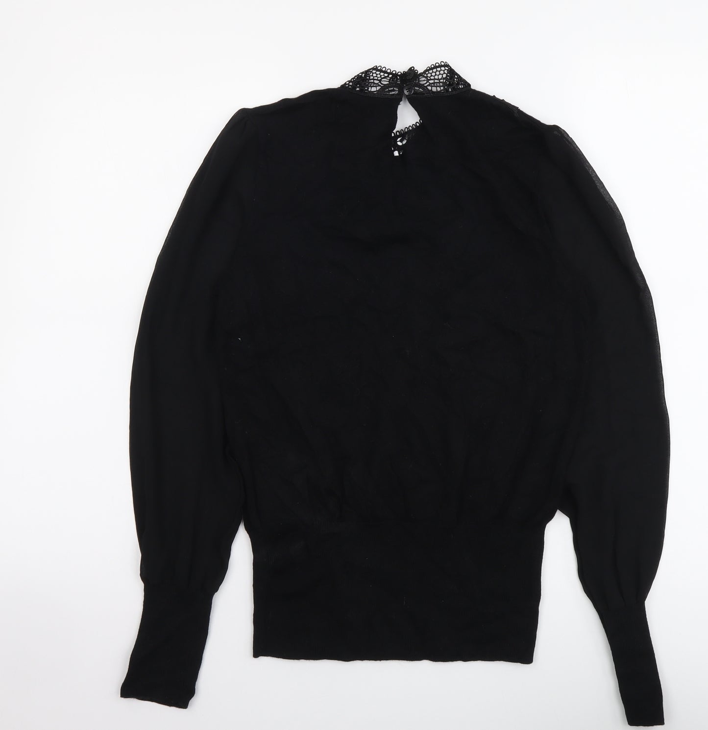 Oasis Womens Black Mock Neck Cotton Pullover Jumper Size M - Lace Neckline