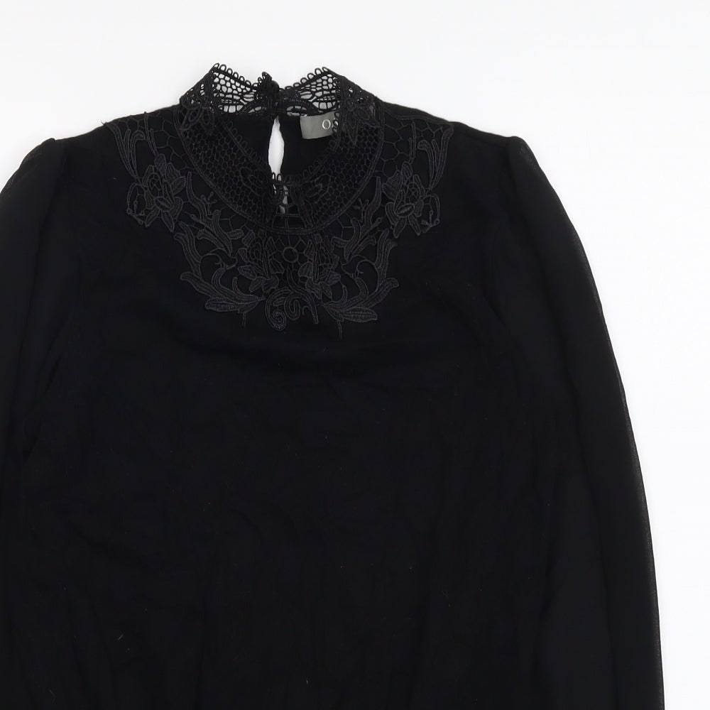 Oasis Womens Black Mock Neck Cotton Pullover Jumper Size M - Lace Neckline