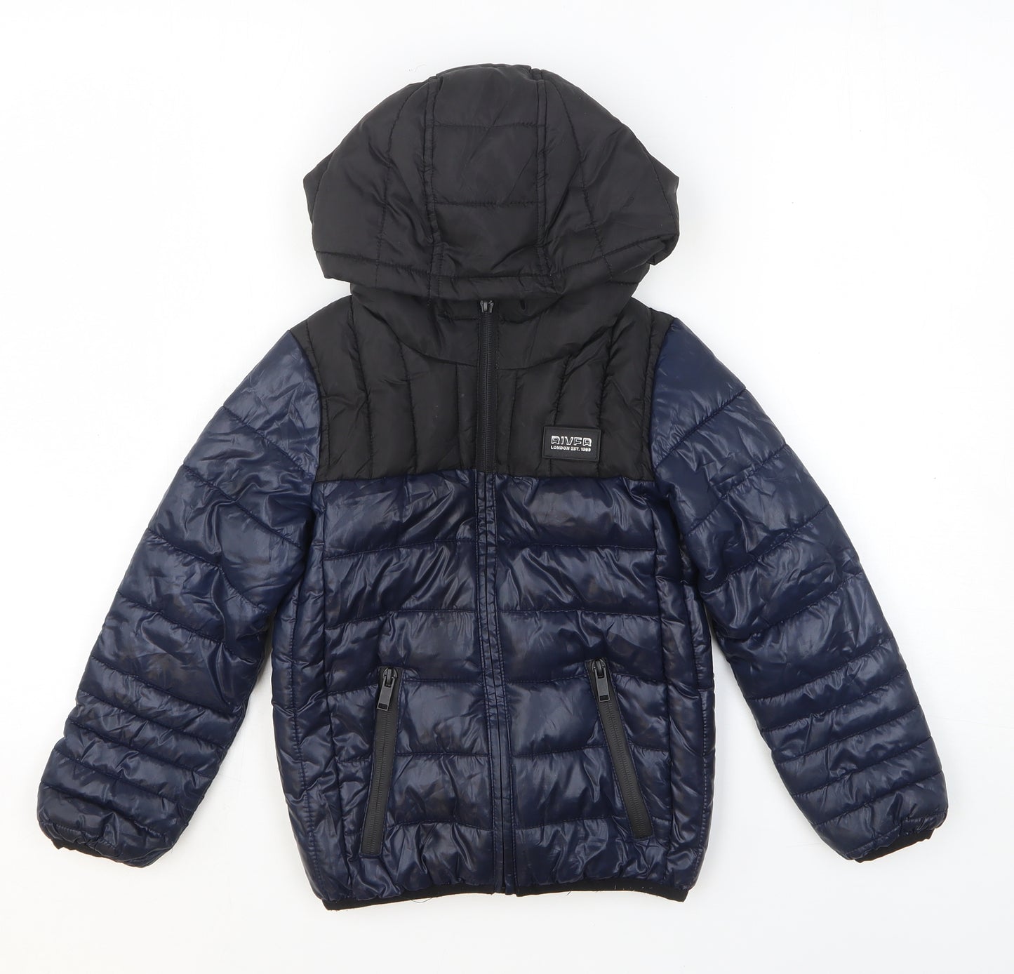 River Island Boys Blue Puffer Jacket Coat Size 5-6 Years Zip