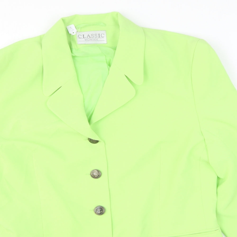 Classic Woman Womens Green Jacket Blazer Size 12 Button