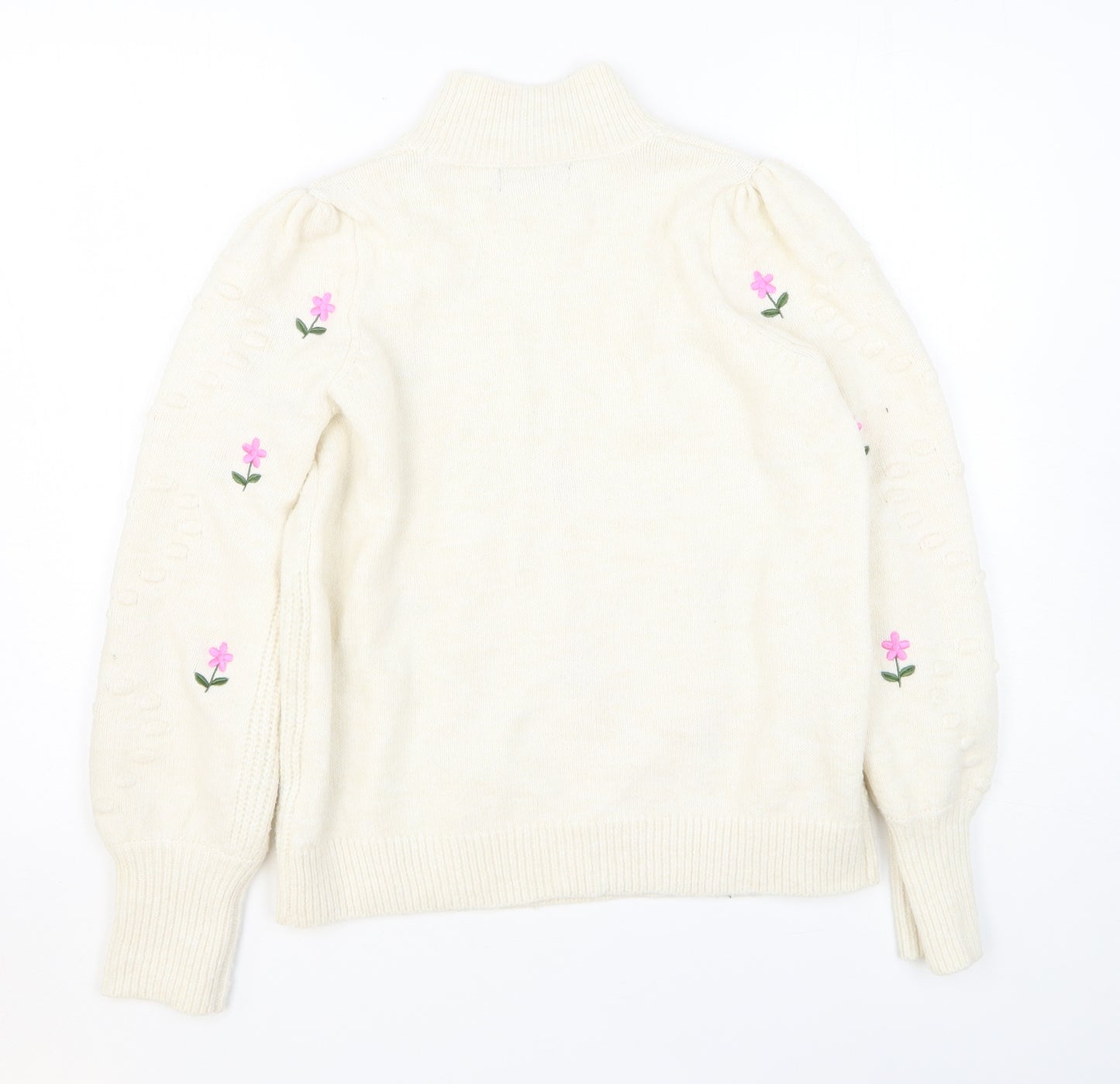 F&F Womens White High Neck Floral Polyester Pullover Jumper Size 10