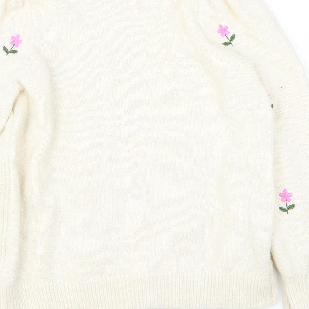 F&F Womens White High Neck Floral Polyester Pullover Jumper Size 10
