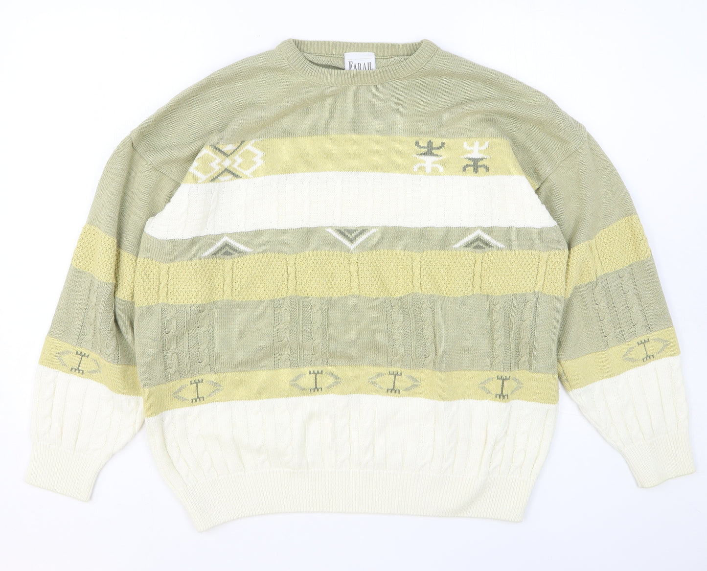 Farah Womens Green Round Neck Cotton Pullover Jumper Size L