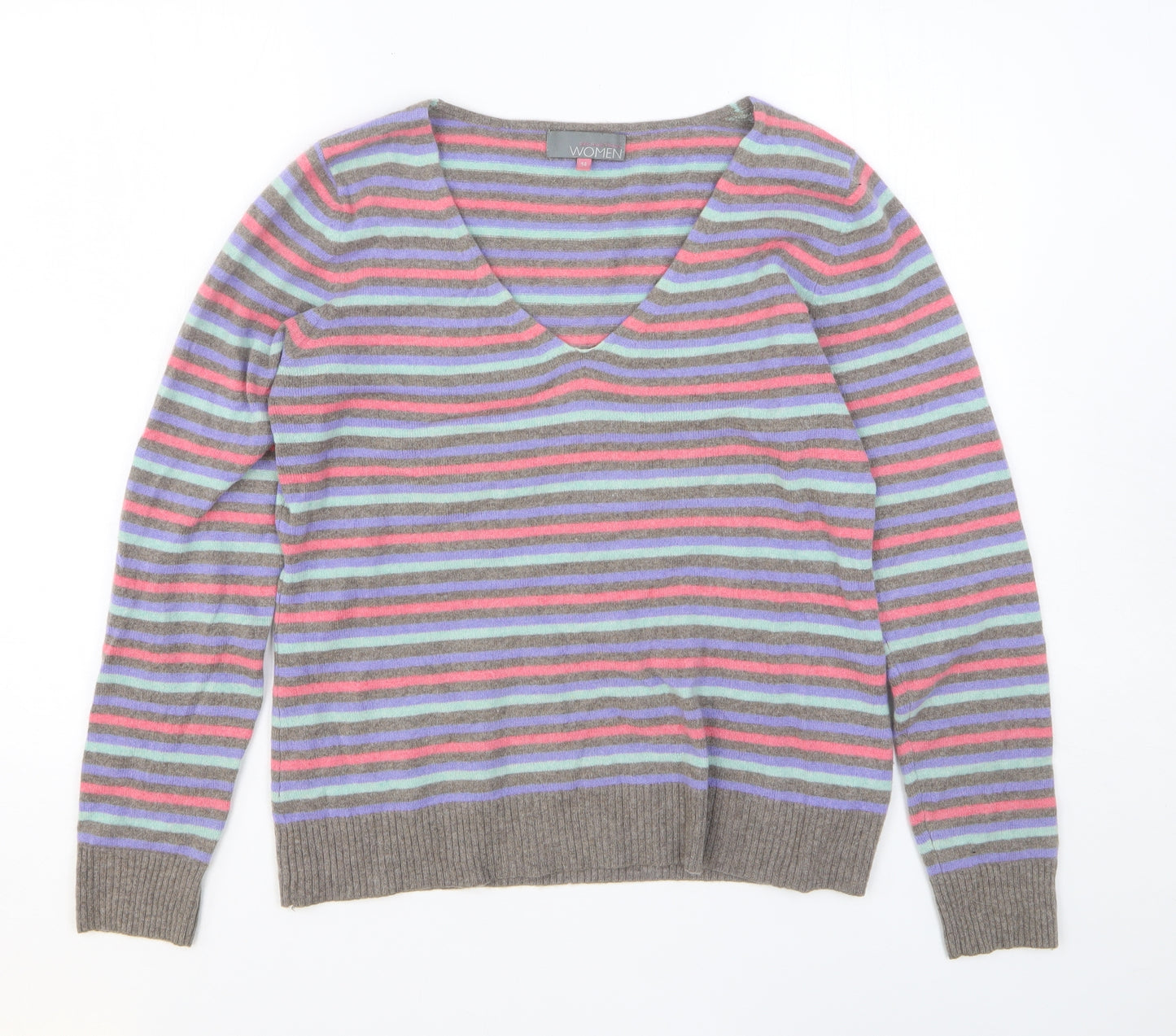 John Lewis Womens Multicoloured Striped Cashmere Pullover Sweatshirt Size 14 Pullover