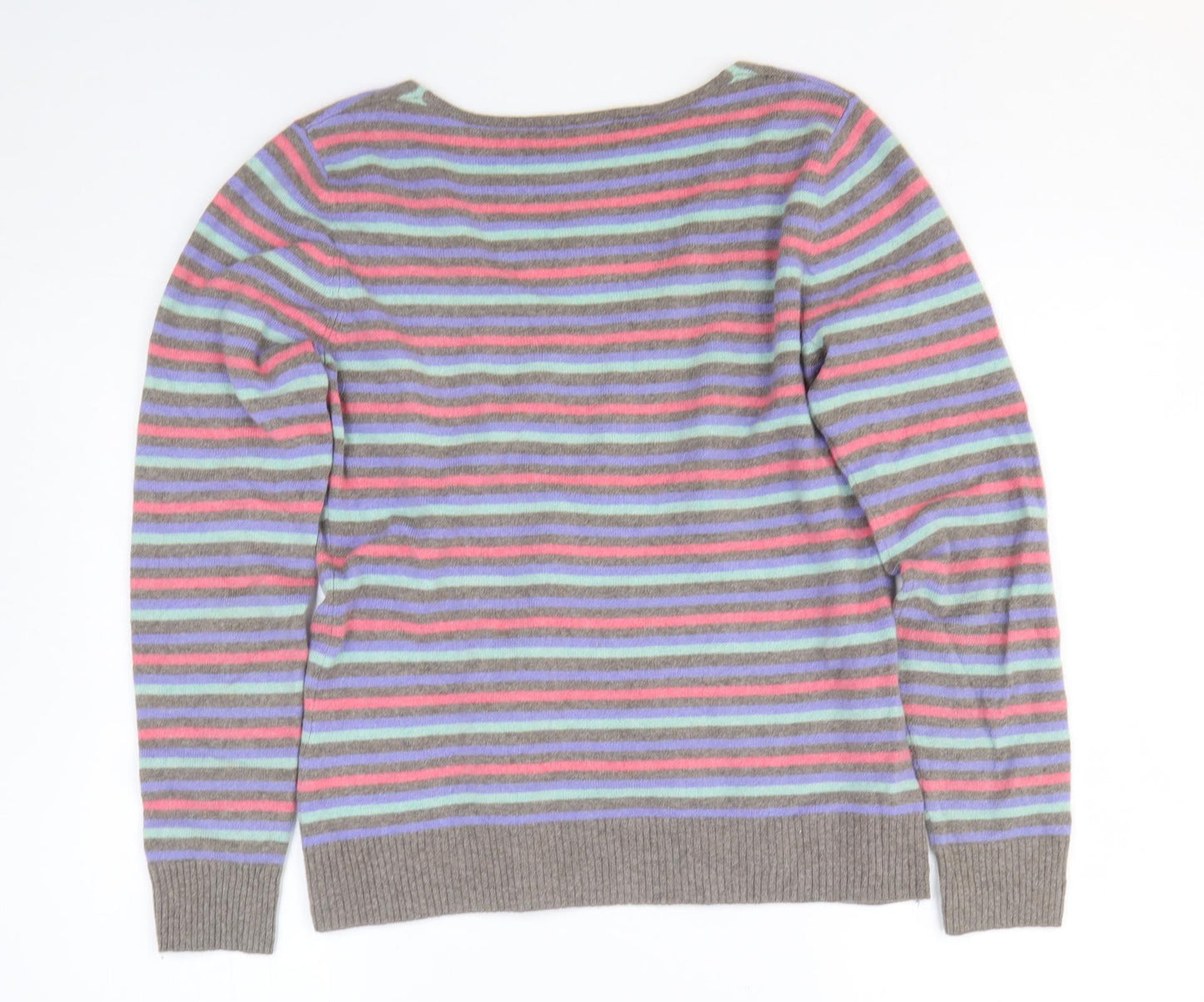John Lewis Womens Multicoloured Striped Cashmere Pullover Sweatshirt Size 14 Pullover