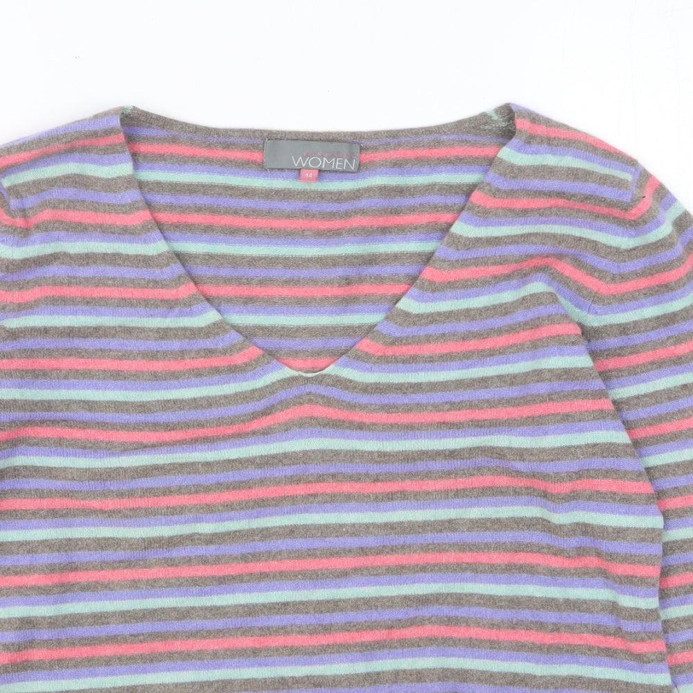 John Lewis Womens Multicoloured Striped Cashmere Pullover Sweatshirt Size 14 Pullover