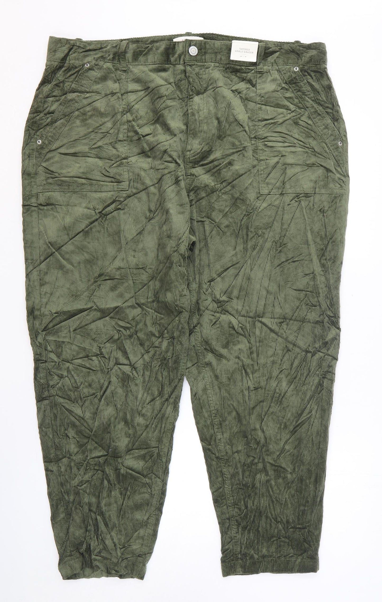 Marks and Spencer Womens Green Cotton Tapered Jeans Size 22 L26 in Regular Zip