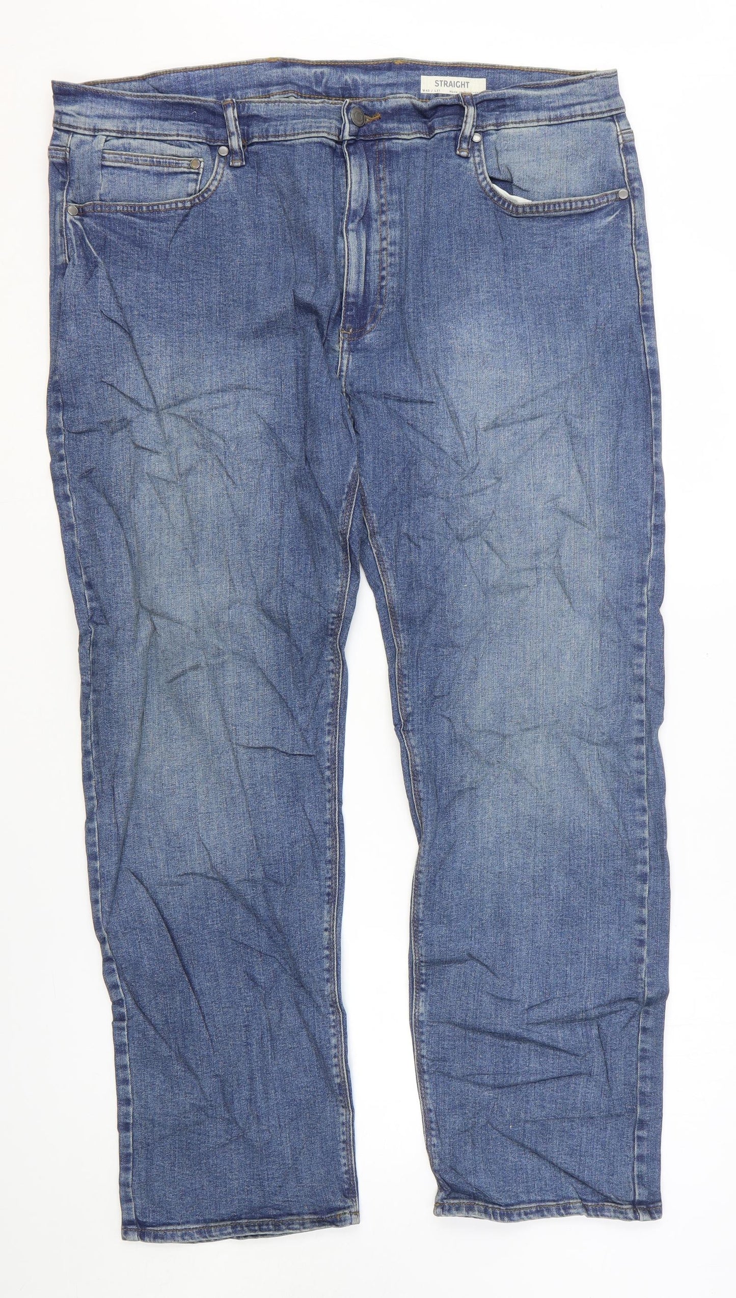 Marks and Spencer Mens Blue Cotton Straight Jeans Size 40 in L31 in Regular Zip