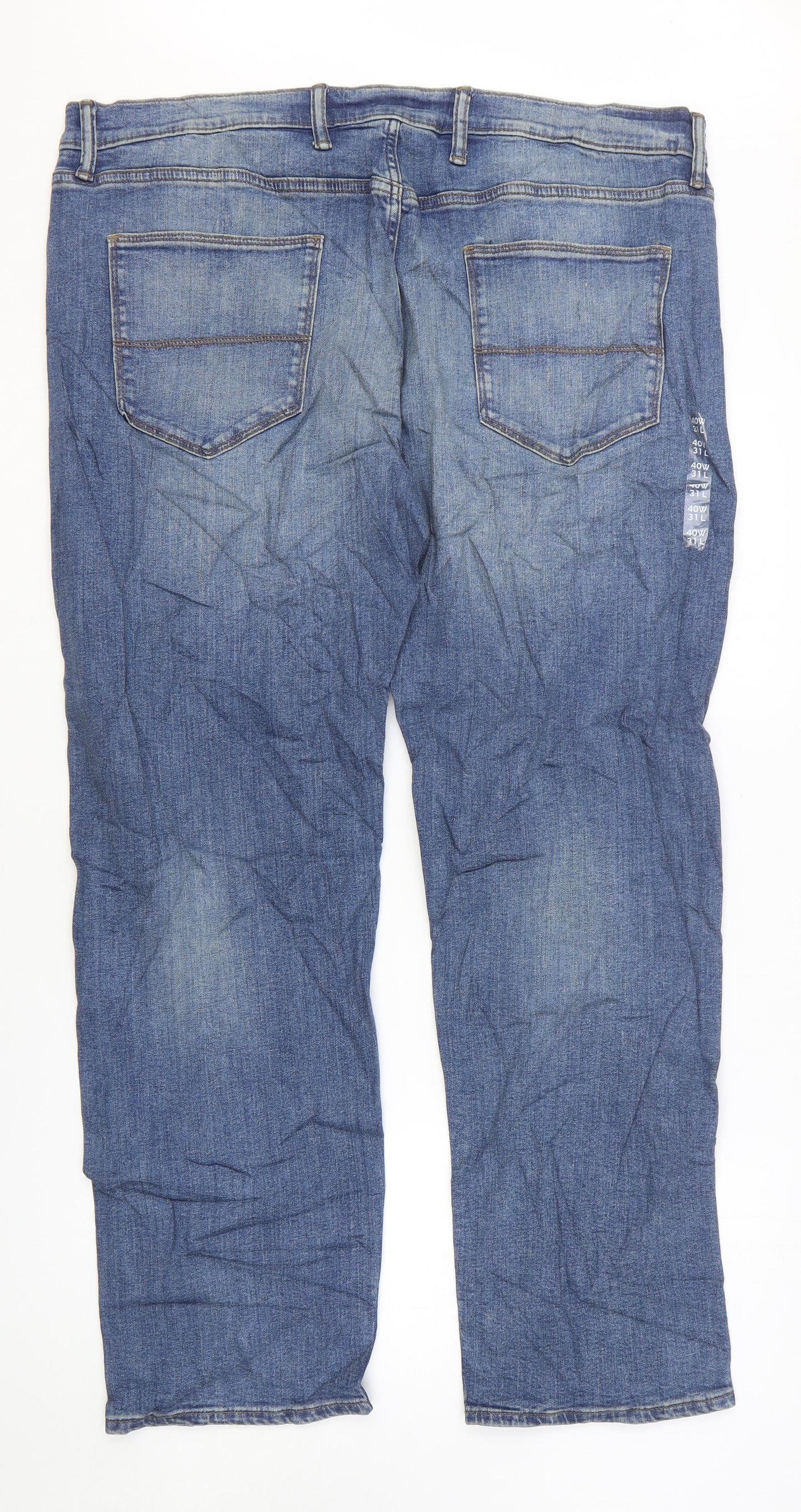 Marks and Spencer Mens Blue Cotton Straight Jeans Size 40 in L31 in Regular Zip