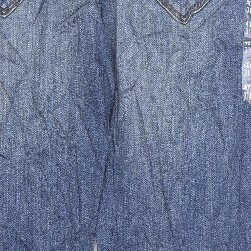 Marks and Spencer Mens Blue Cotton Straight Jeans Size 40 in L31 in Regular Zip