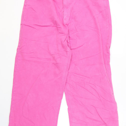 Marks and Spencer Womens Pink Cotton Wide-Leg Jeans Size 18 L25 in Regular Zip - Cropped