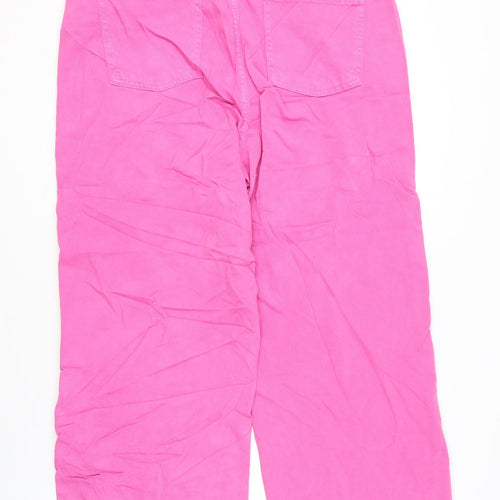 Marks and Spencer Womens Pink Cotton Wide-Leg Jeans Size 18 L25 in Regular Zip - Cropped