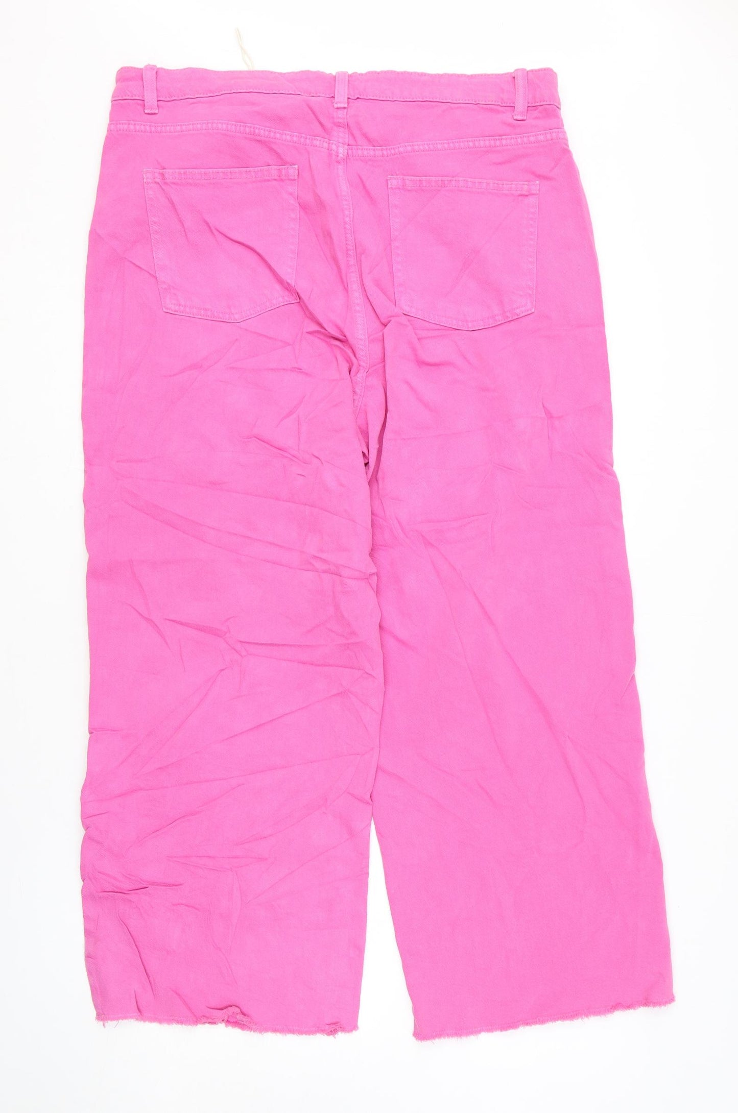 Marks and Spencer Womens Pink Cotton Wide-Leg Jeans Size 18 L25 in Regular Zip - Cropped