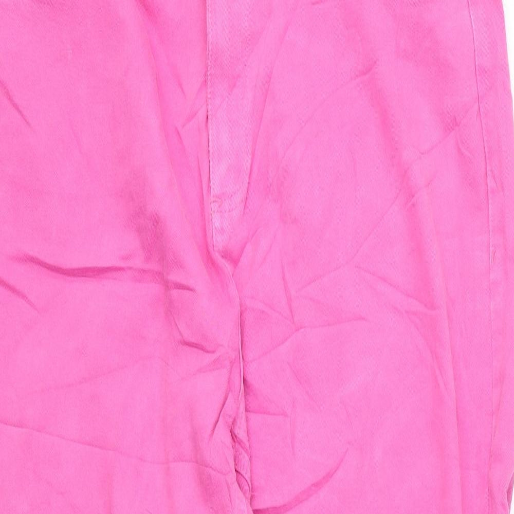 Marks and Spencer Womens Pink Cotton Wide-Leg Jeans Size 18 L25 in Regular Zip - Cropped