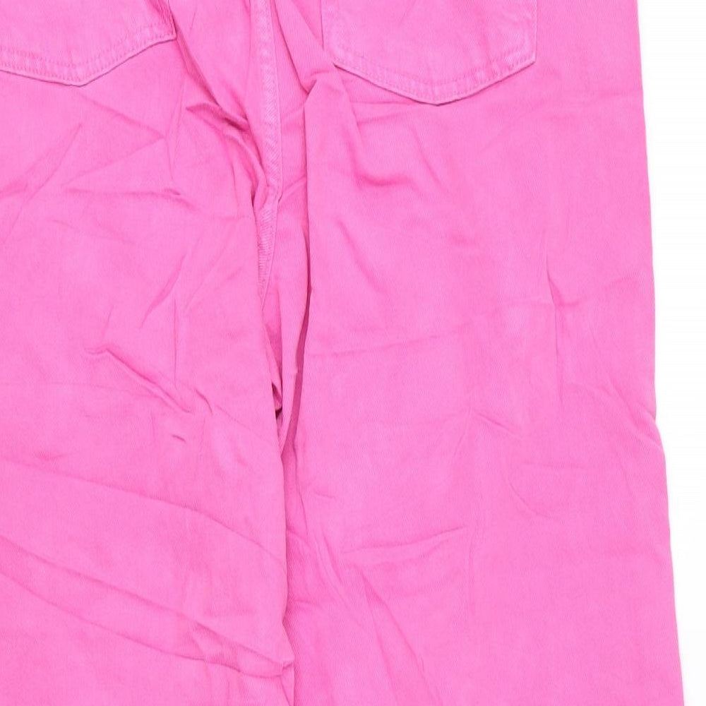 Marks and Spencer Womens Pink Cotton Wide-Leg Jeans Size 18 L25 in Regular Zip - Cropped
