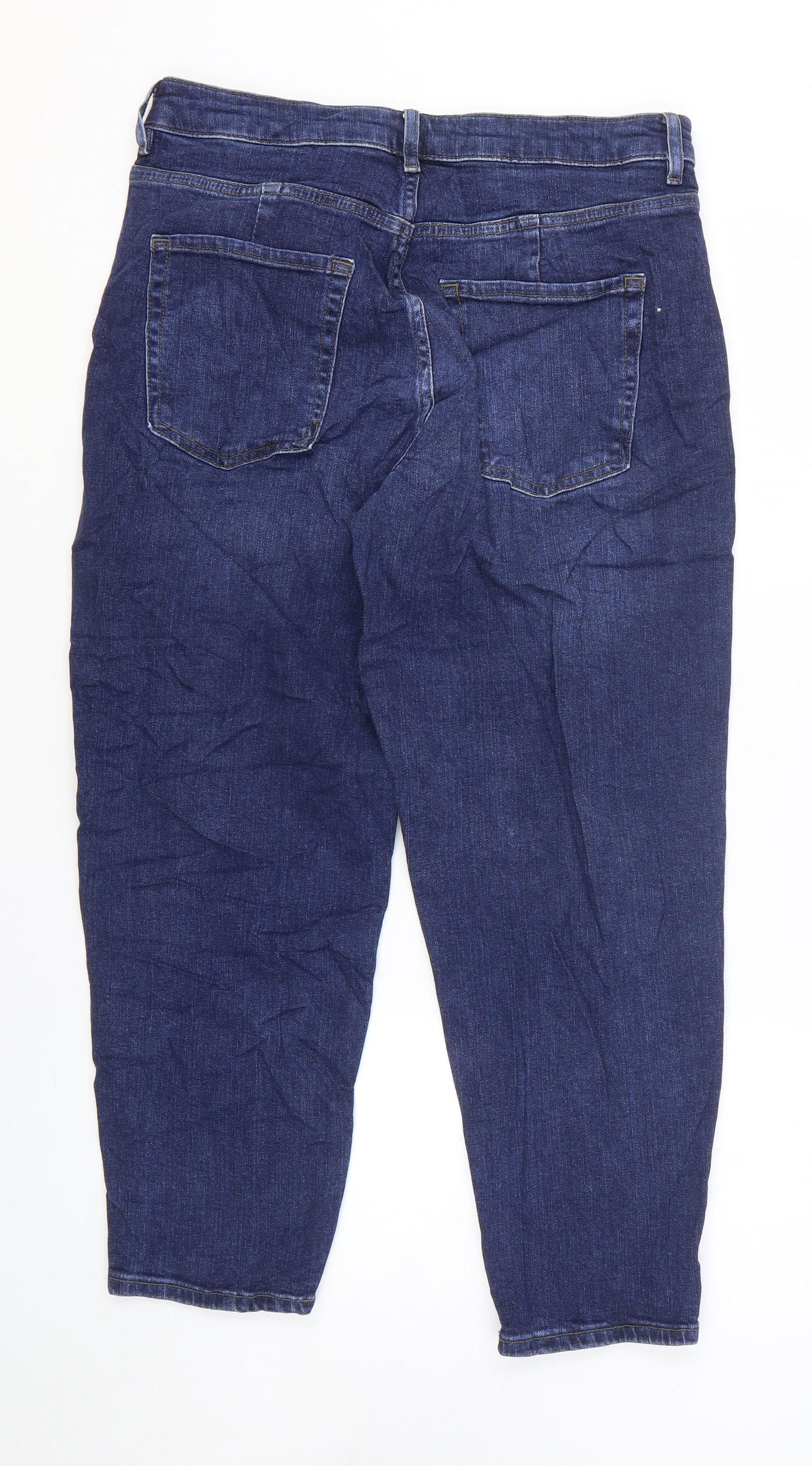 Marks and Spencer Womens Blue Cotton Mom Jeans Size 12 L25 in Regular Zip