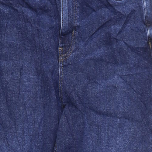 Marks and Spencer Womens Blue Cotton Mom Jeans Size 12 L25 in Regular Zip
