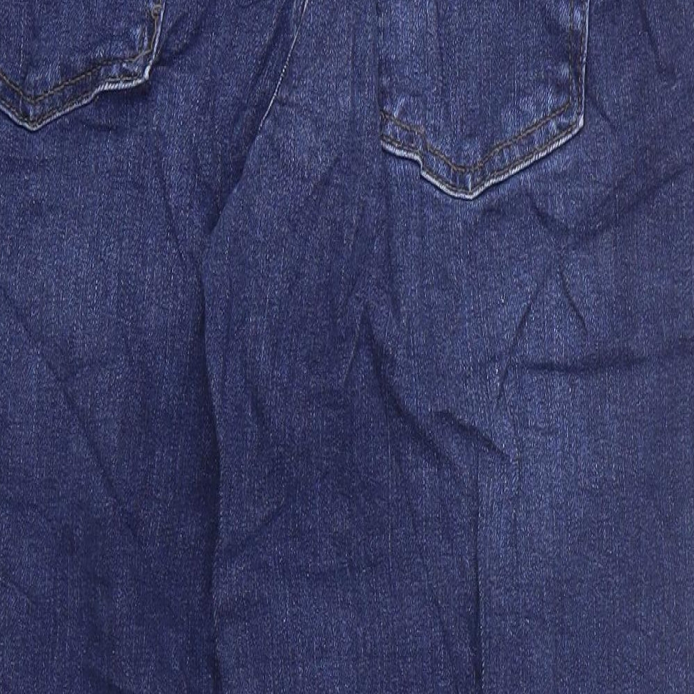 Marks and Spencer Womens Blue Cotton Mom Jeans Size 12 L25 in Regular Zip