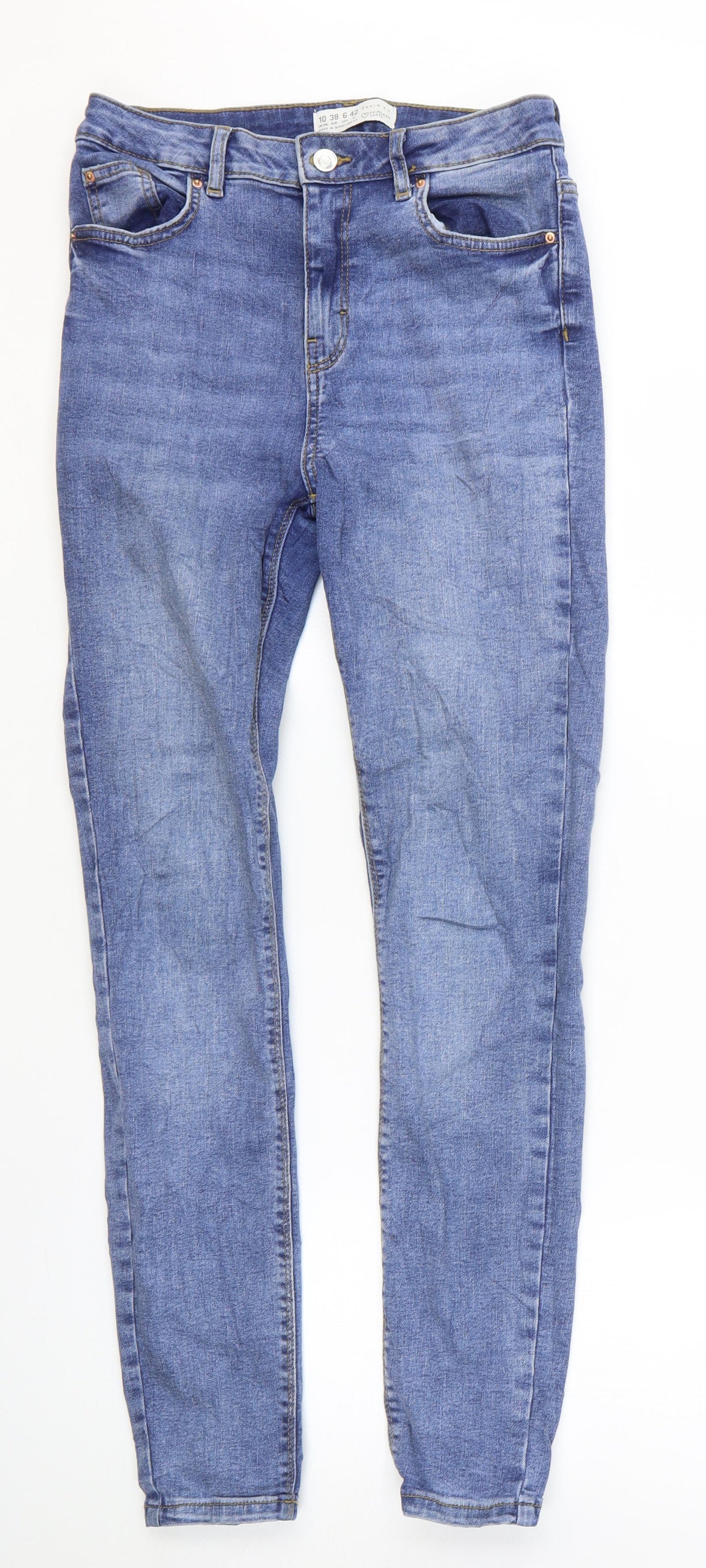 Primark Womens Blue Cotton Skinny Jeans Size 10 L29 in Regular Zip