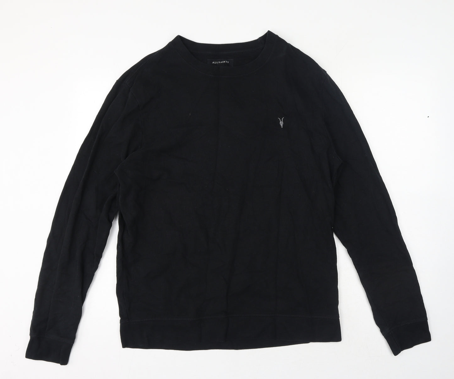 AllSaints Mens Black Crew Neck Cotton Pullover Jumper Size L - logo