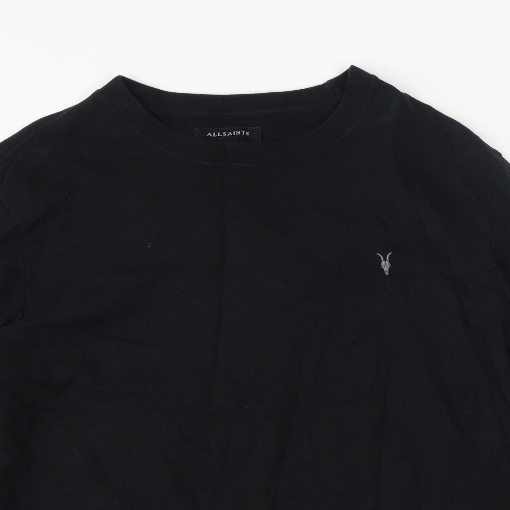 AllSaints Mens Black Crew Neck Cotton Pullover Jumper Size L - logo
