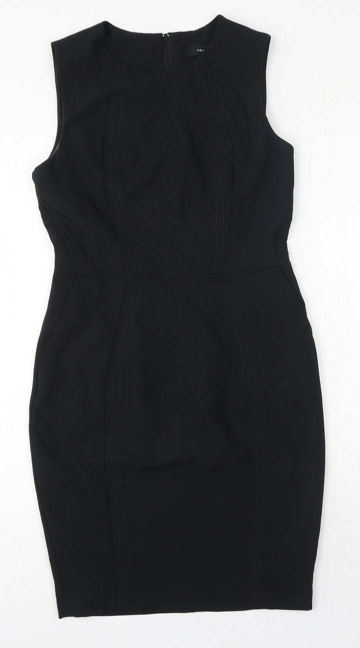 New Look Womens Black Polyester A-Line Size 10 Round Neck Zip